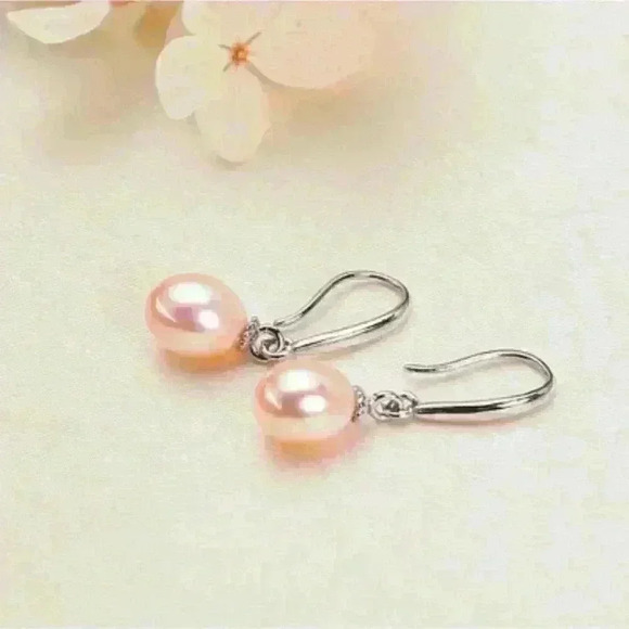 Pastel Pink Natural Freshwater Pearl Earrings in Silver Hook - Dainty - Picture 2 of 2